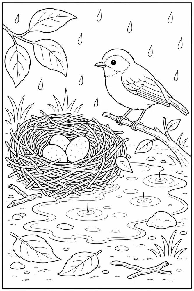 Bird Nest Bird nest rain puddle coloring page