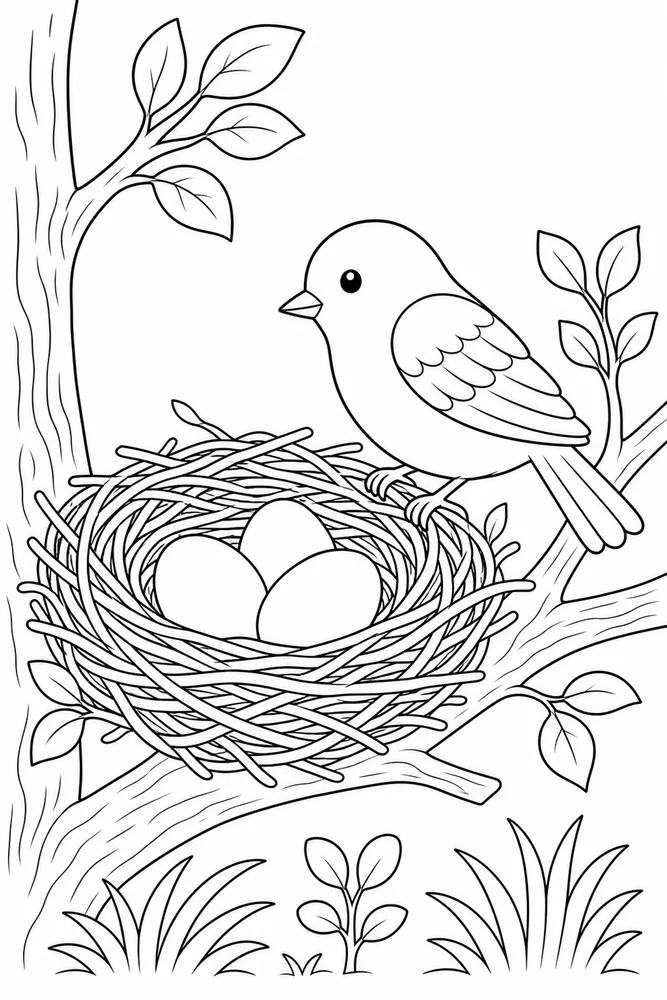 Bird Nest Bird nest simple wing pose coloring page