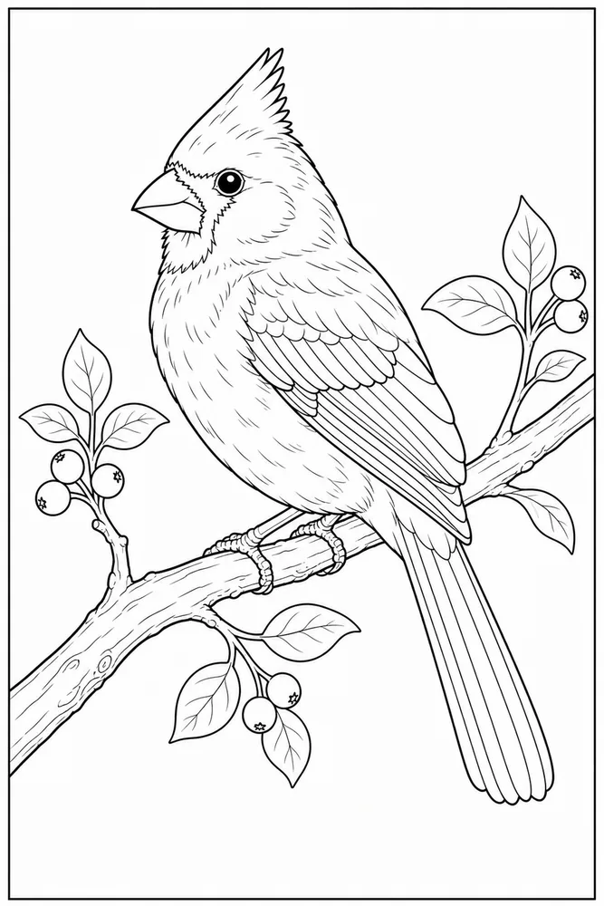Cardinal Bird Cardinal bird feather detail coloring page