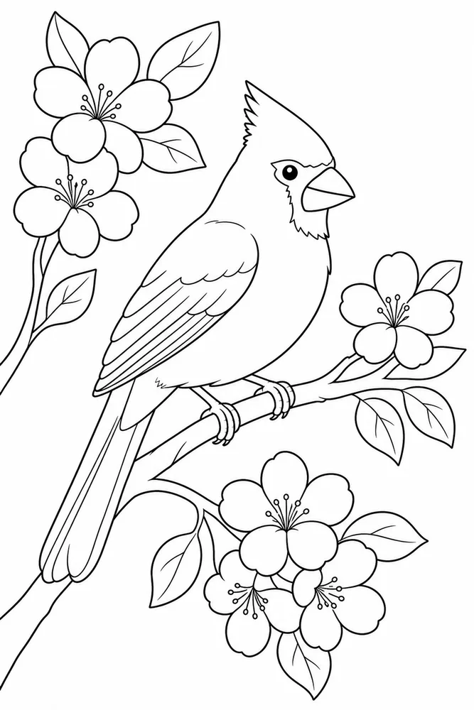 Cardinal Bird Cardinal bird flower perch coloring page