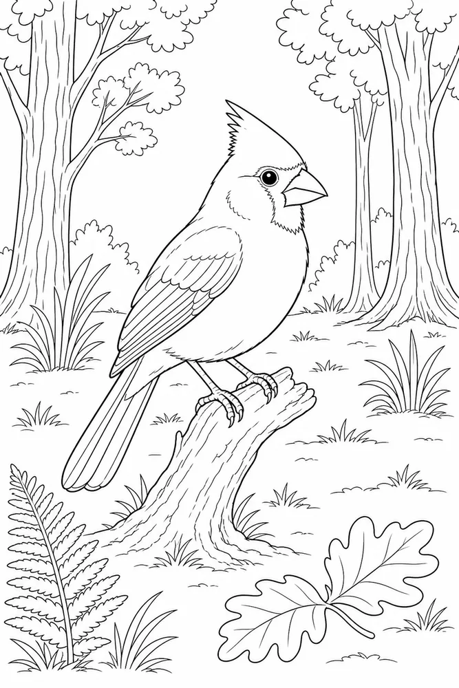 Cardinal Bird Cardinal bird forest clearing coloring page