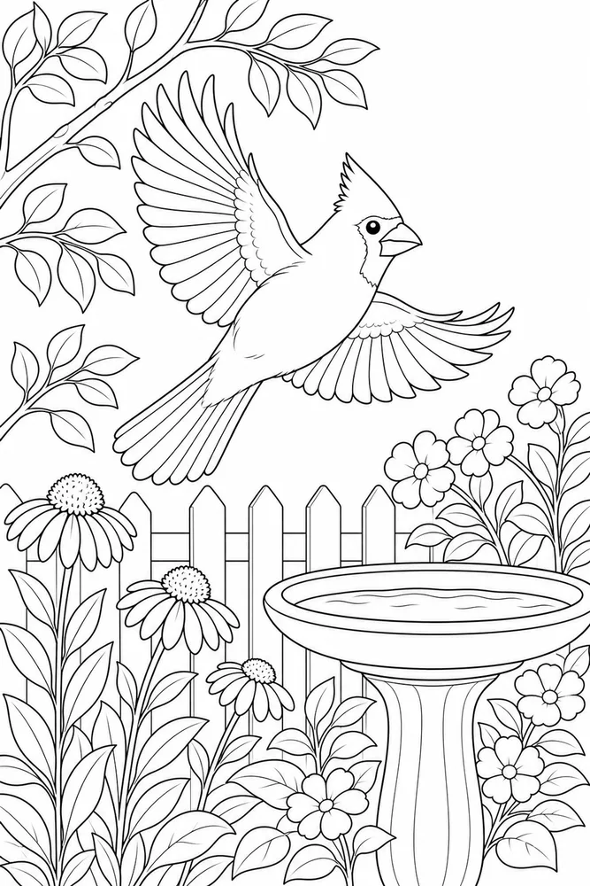 Cardinal Bird Cardinal bird garden flight coloring page