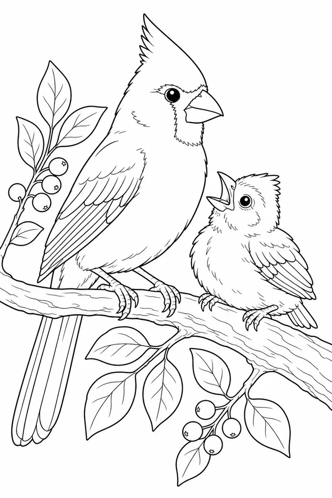 Cardinal Bird Cardinal bird parent and chick coloring page