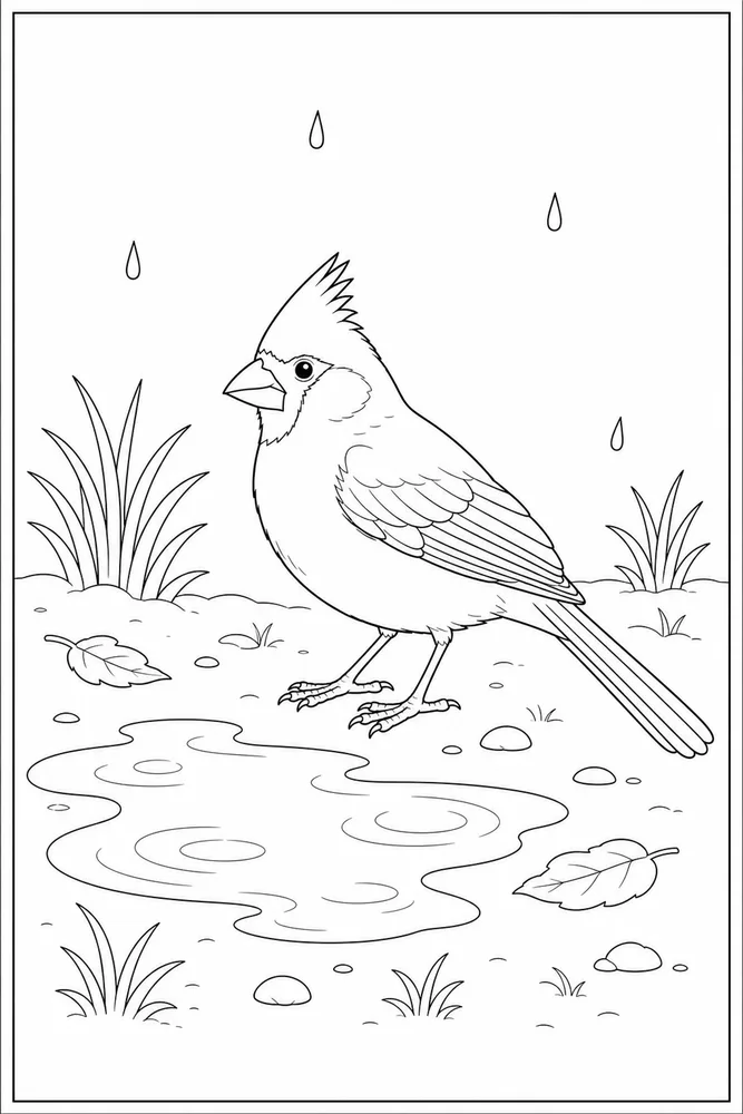 Cardinal Bird Cardinal bird rain puddle coloring page