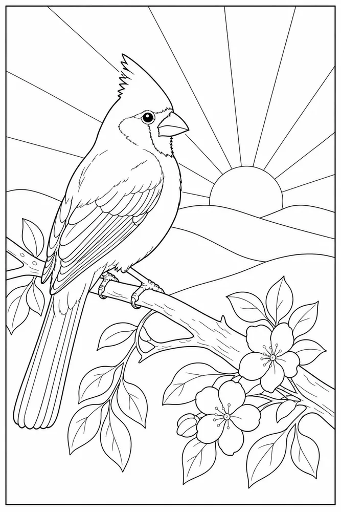 Cardinal Bird Cardinal bird sunrise branch coloring page
