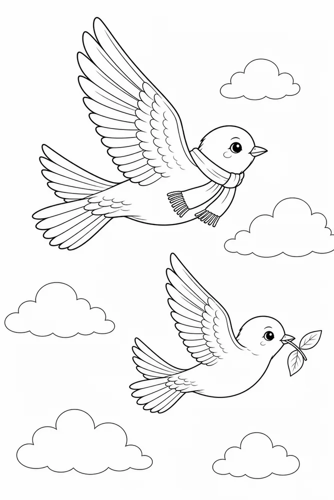 Flying Bird Flying bird feather detail coloring page
