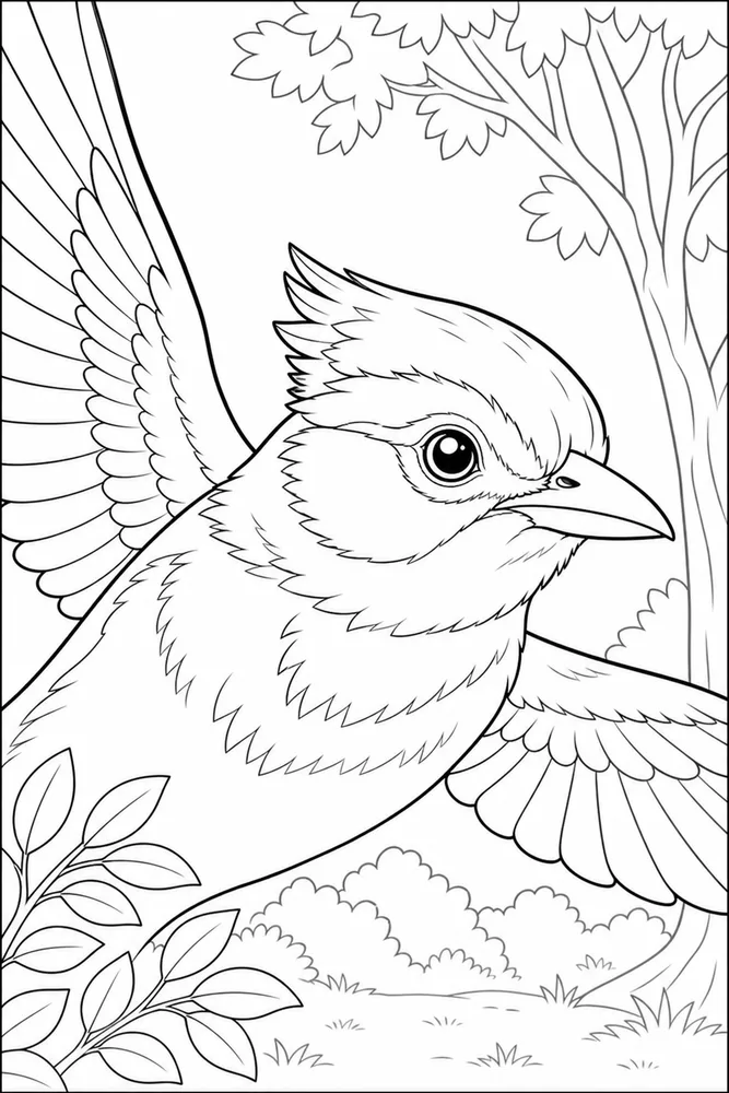 Flying Bird Flying bird forest clearing coloring page