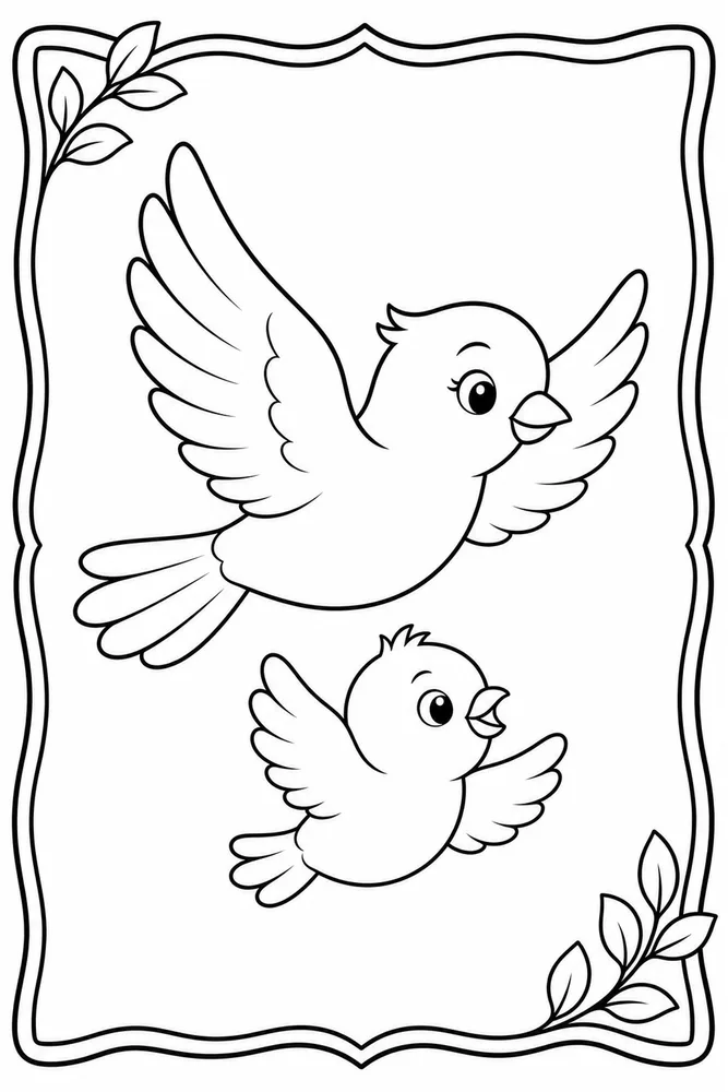 Flying Bird Flying bird parent and chick coloring page
