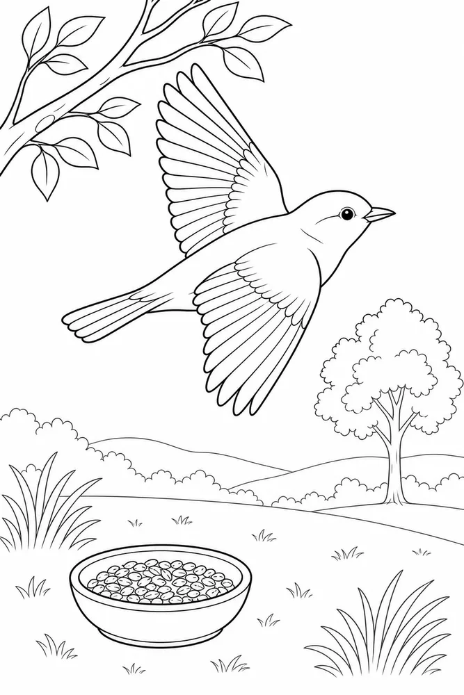 Flying Bird Flying bird seed bowl coloring page