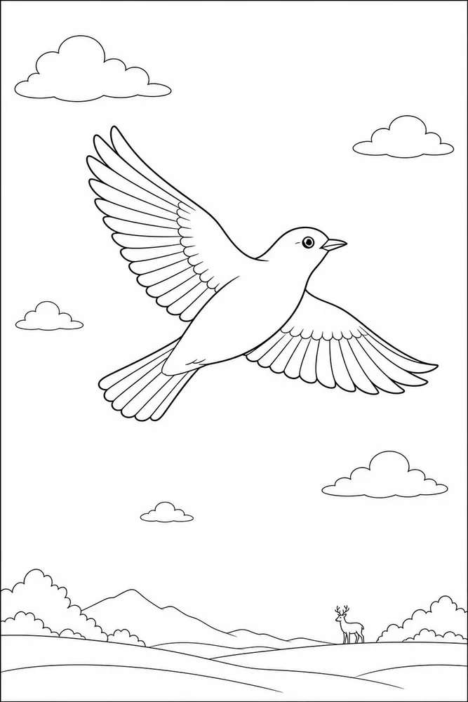 Flying Bird Flying bird simple wing pose coloring page