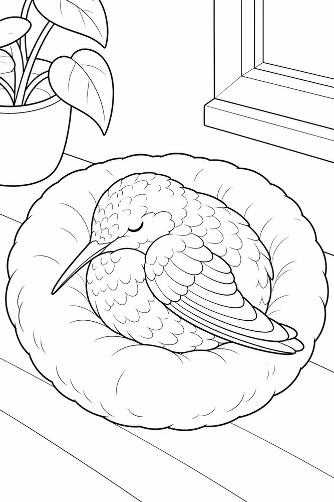 Hummingbird Hummingbird cozy indoor moment coloring page