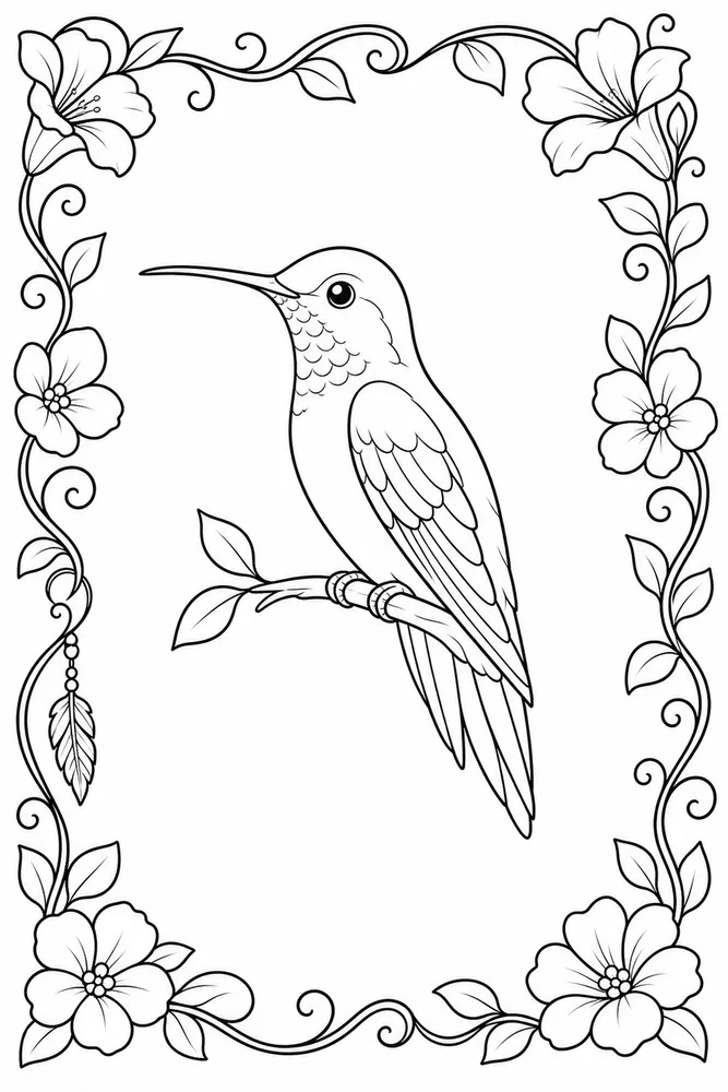 Hummingbird Hummingbird decorative border coloring page