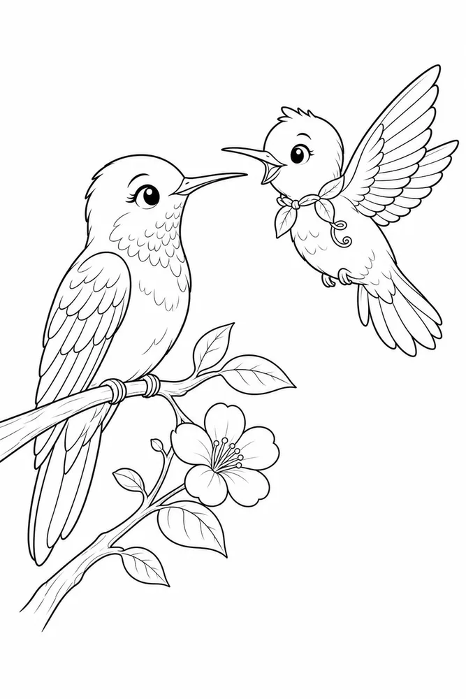Hummingbird Hummingbird family scene coloring page