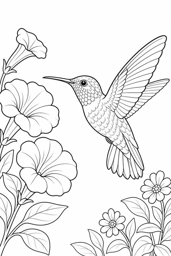 Hummingbird Hummingbird garden setting coloring page
