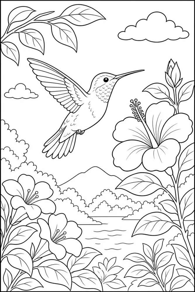 Hummingbird Hummingbird habitat background coloring page