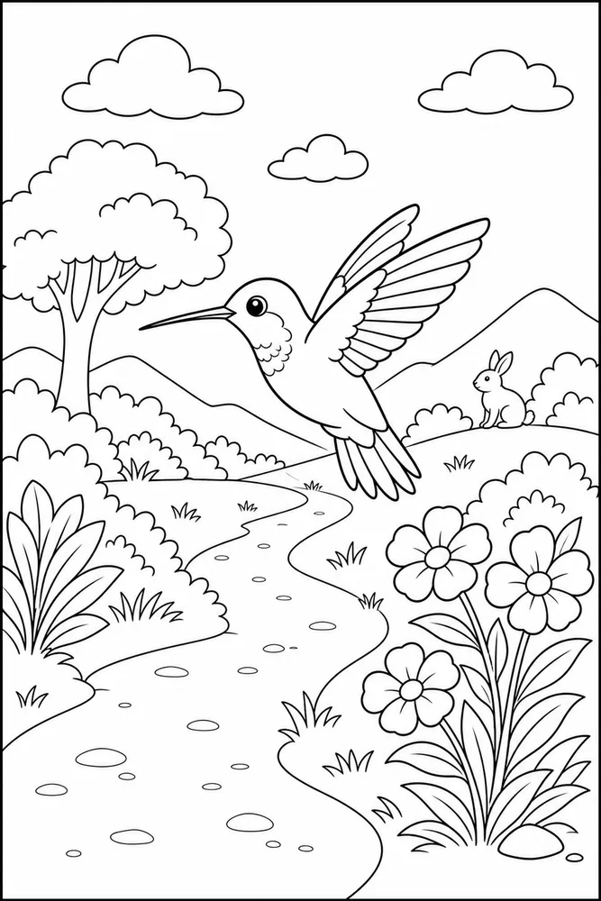 Hummingbird Hummingbird outdoor path coloring page