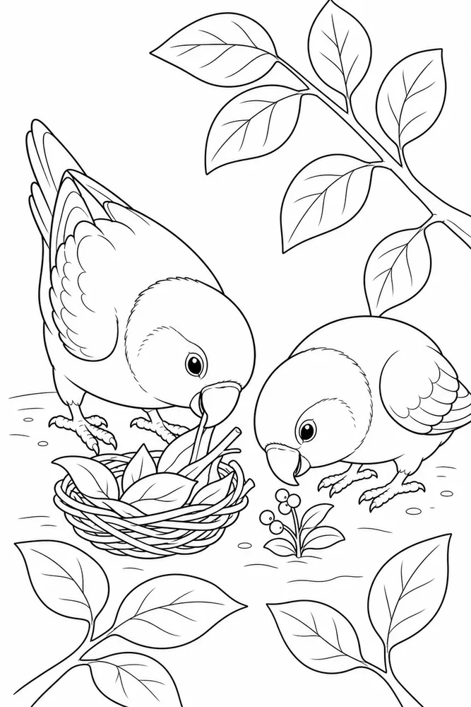 Love Birds Love birds activity scene coloring page