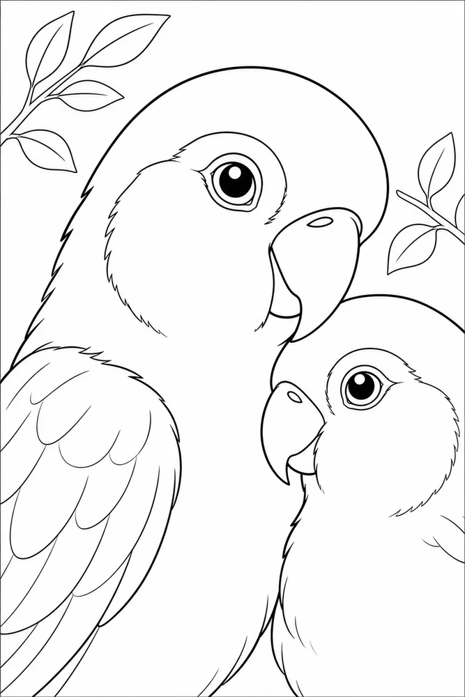Love Birds Love birds close up detail coloring page