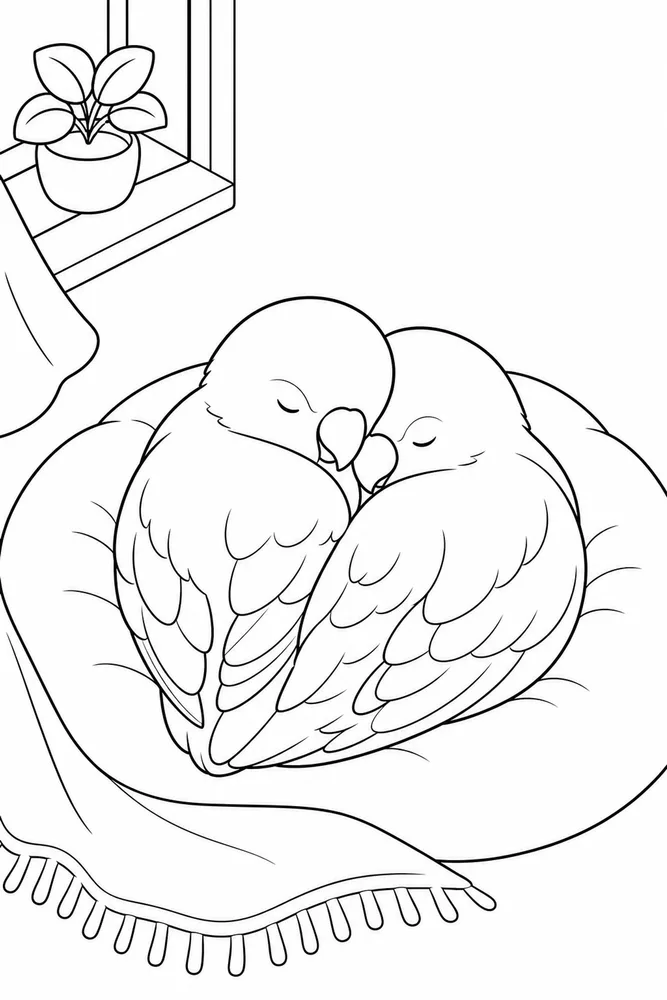 Love Birds Love birds cozy indoor moment coloring page