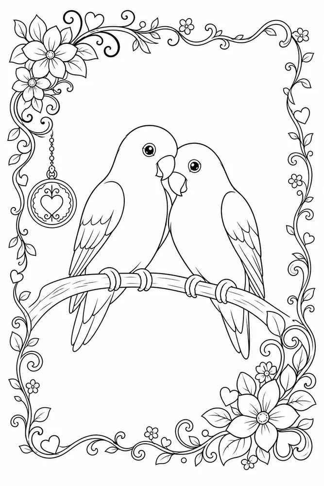 Love Birds Love birds decorative border coloring page
