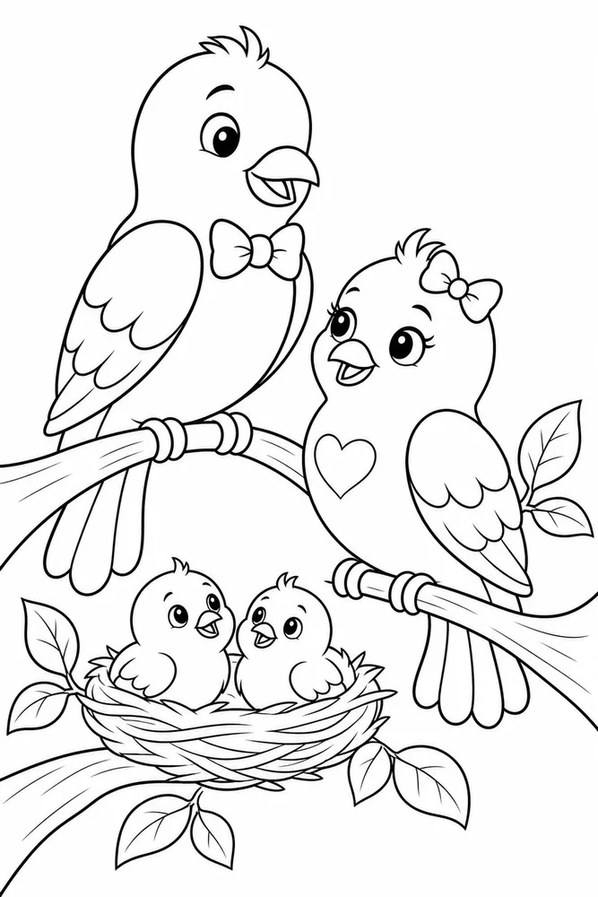 Love Birds Love birds family scene coloring page