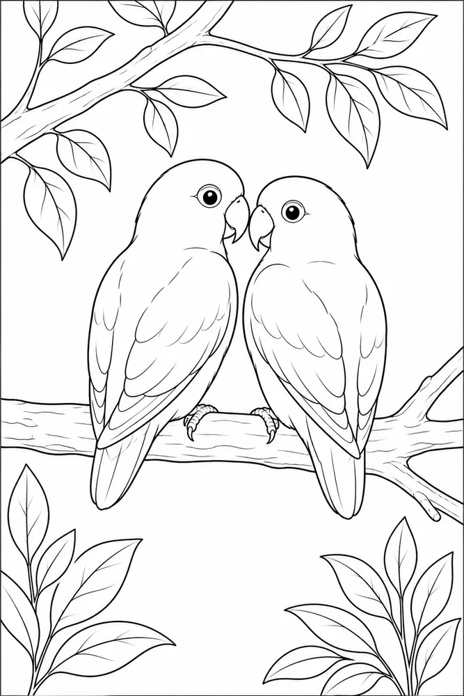 Love Birds Love birds habitat background coloring page