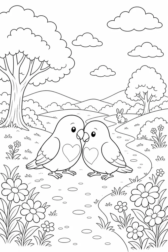 Love Birds Love birds outdoor path coloring page
