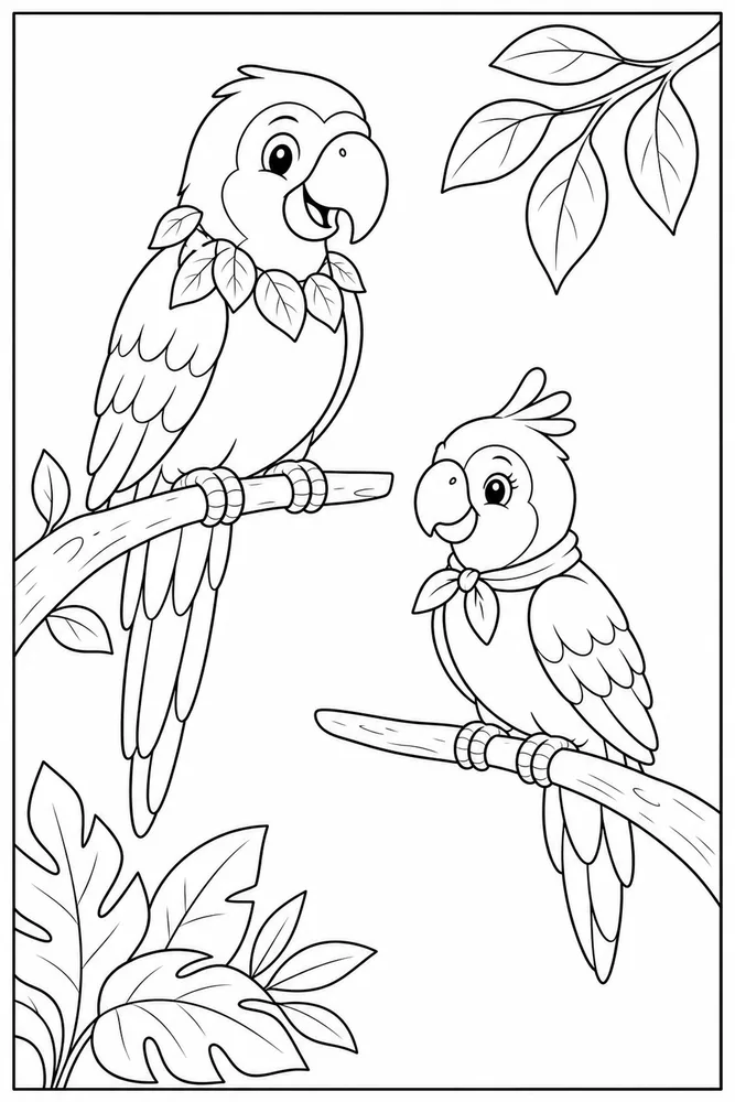 Parrot Parrot family scene coloring page