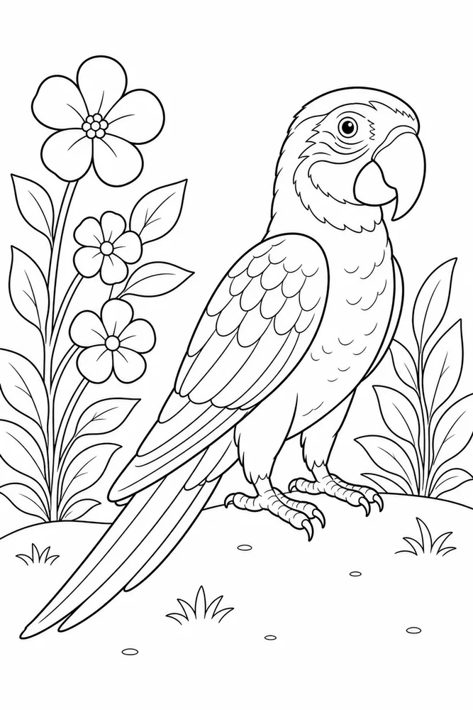 Parrot Parrot garden setting coloring page