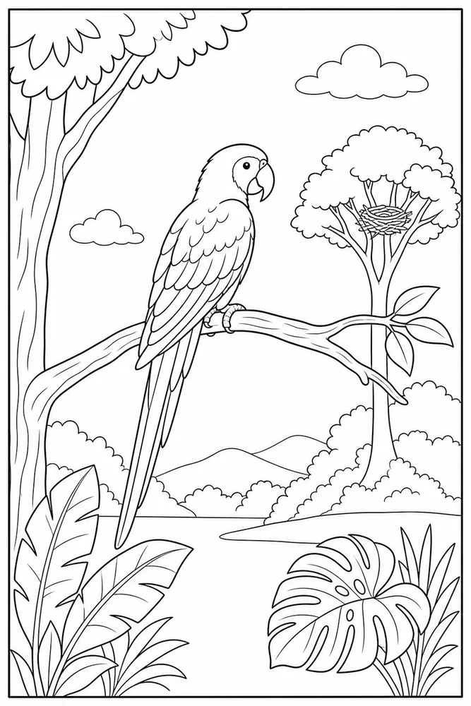 Parrot Parrot habitat background coloring page
