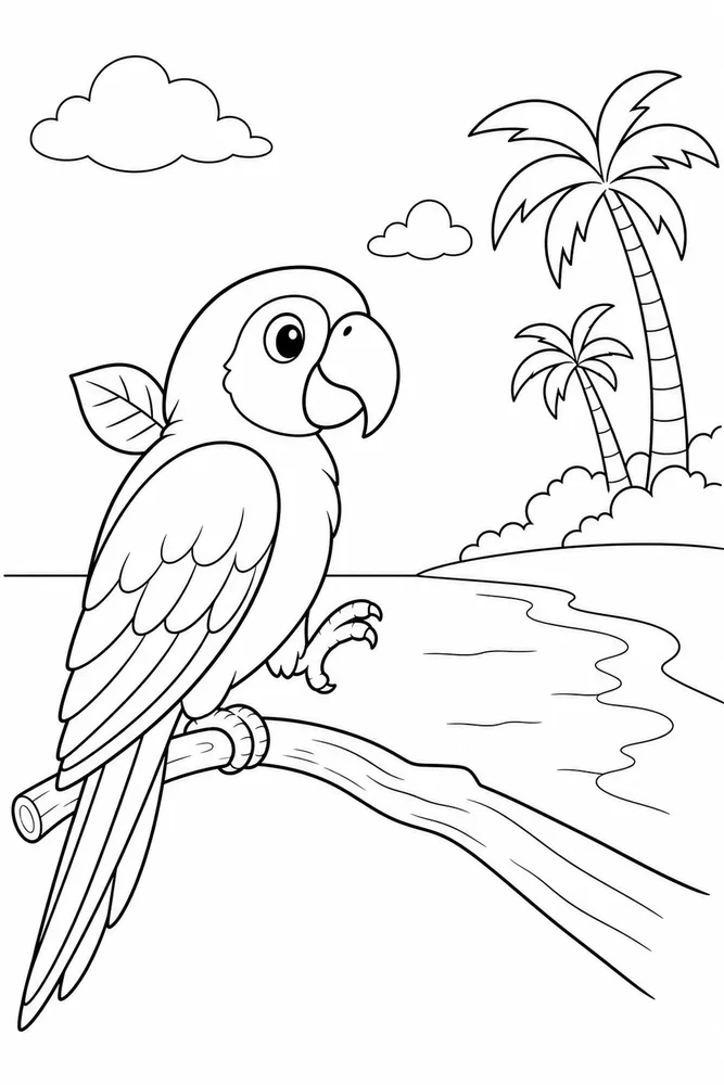 Parrot Parrot simple scene coloring page