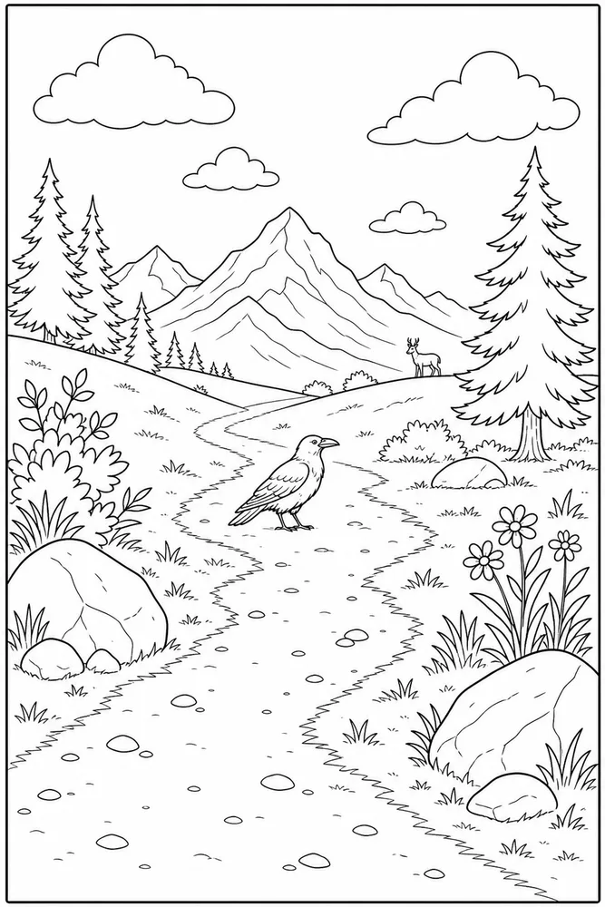 Raven Raven outdoor path coloring page