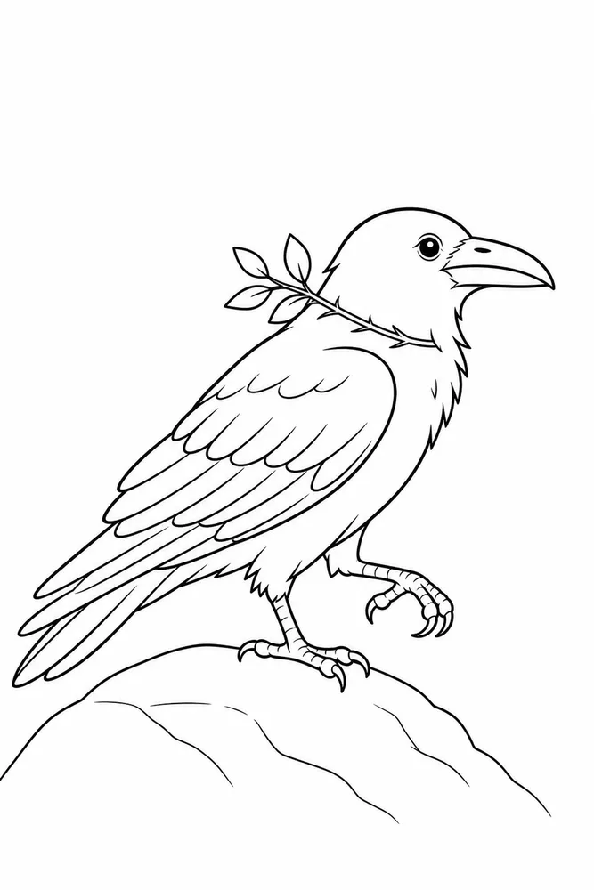 Raven Raven simple scene coloring page