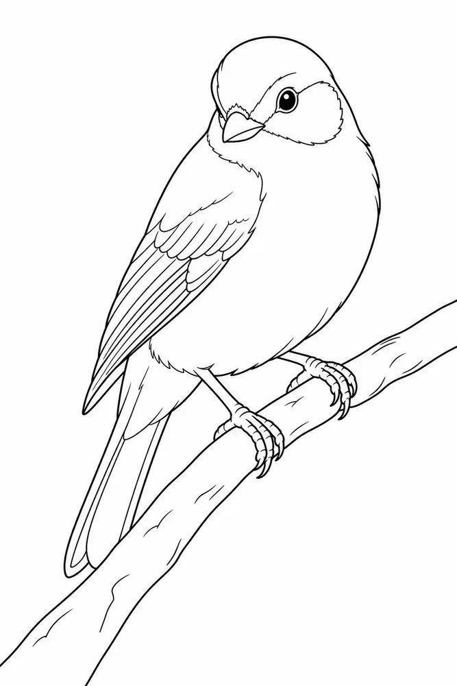 Realistic Bird Coloring Pages preview: Realistic Bird Realistic bird branch portrait coloring page