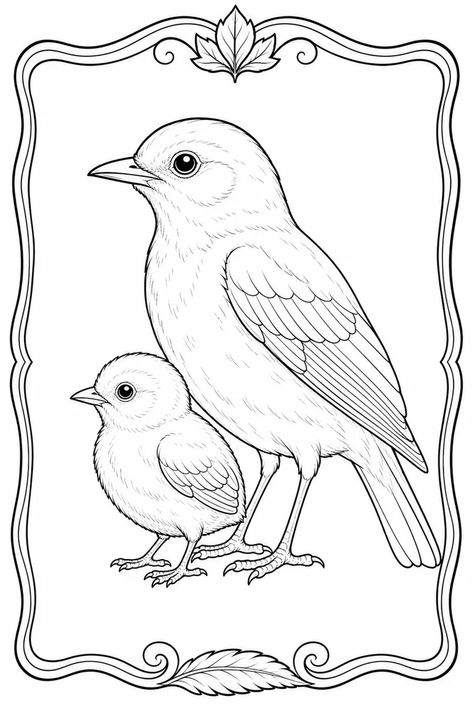 Realistic Bird Realistic bird parent and chick coloring page