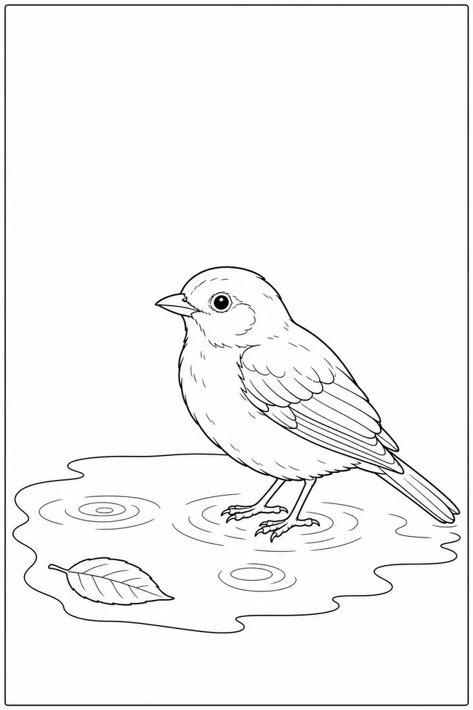 Realistic Bird Realistic bird rain puddle coloring page