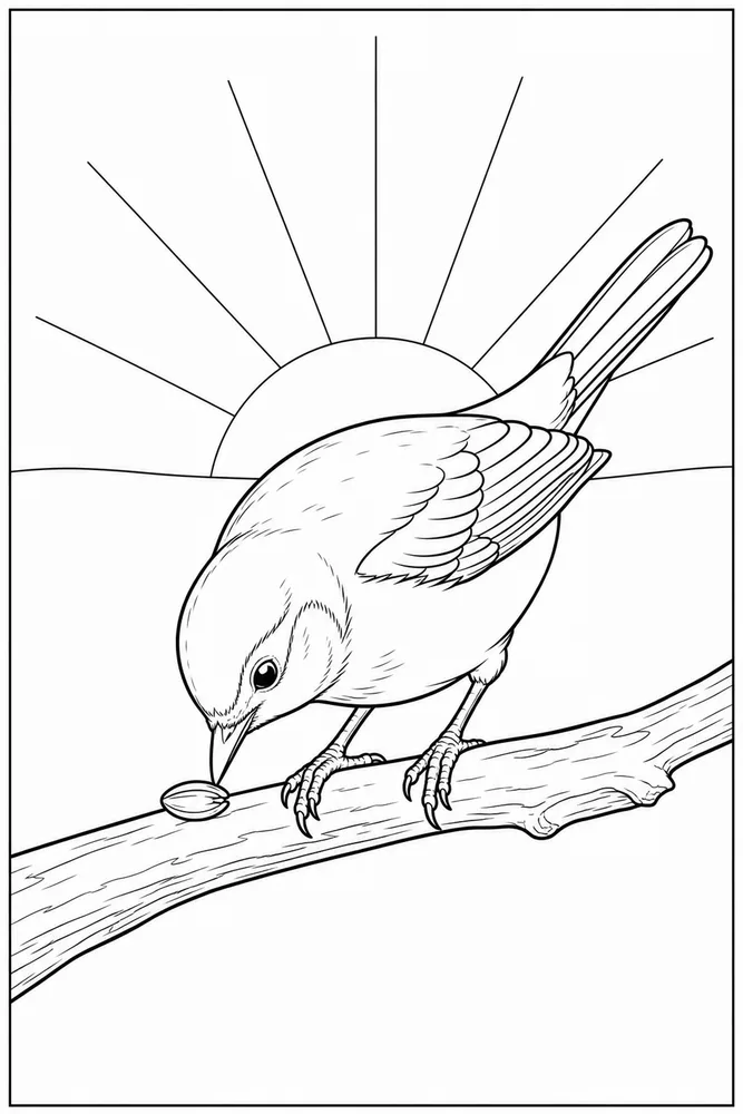 Realistic Bird Realistic bird sunrise branch coloring page