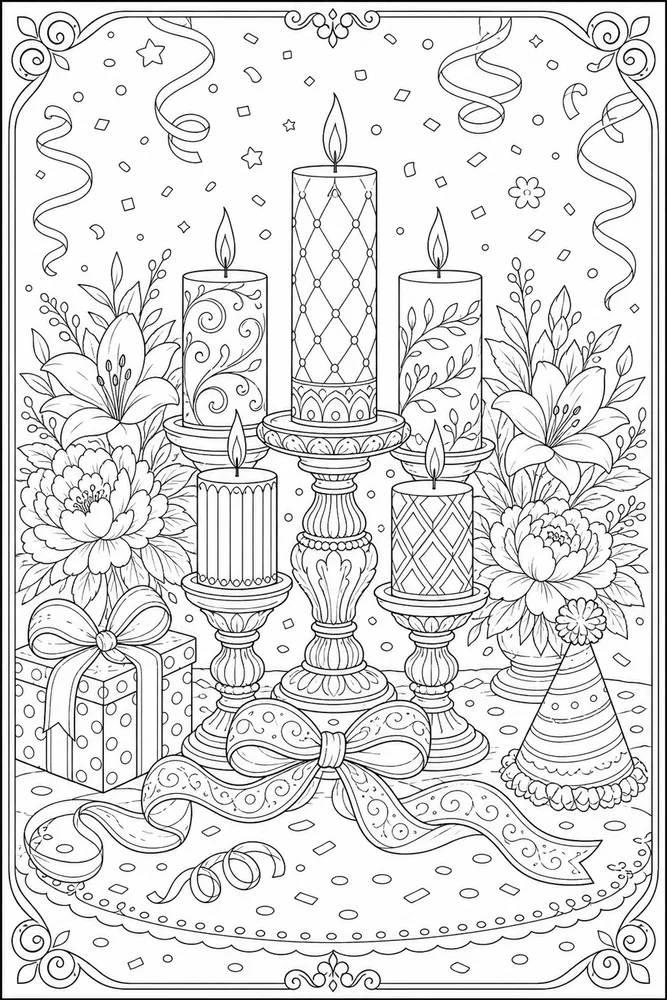 Adult Birthday Candle Arrangement coloring page