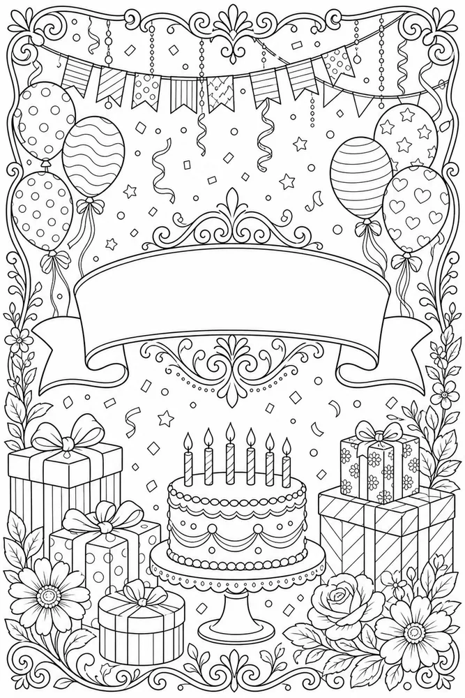 Adult Birthday Decorative Banner coloring page