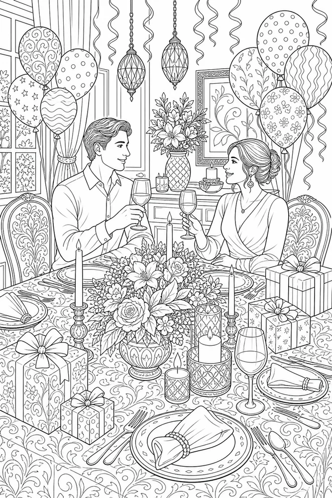 Adult Birthday Dinner Table coloring page