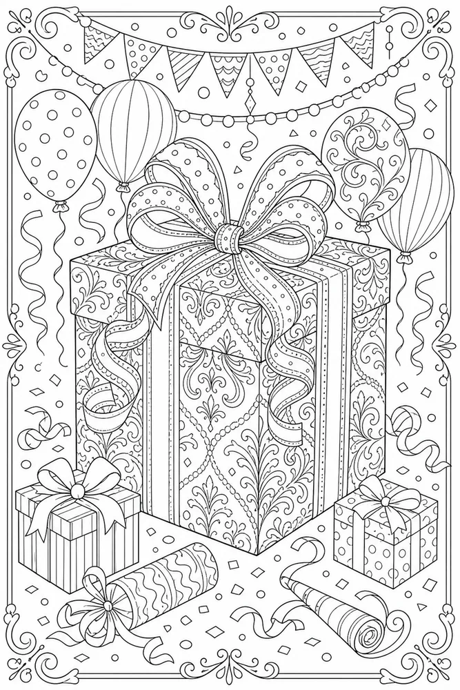 Adult Birthday Gift Wrap coloring page