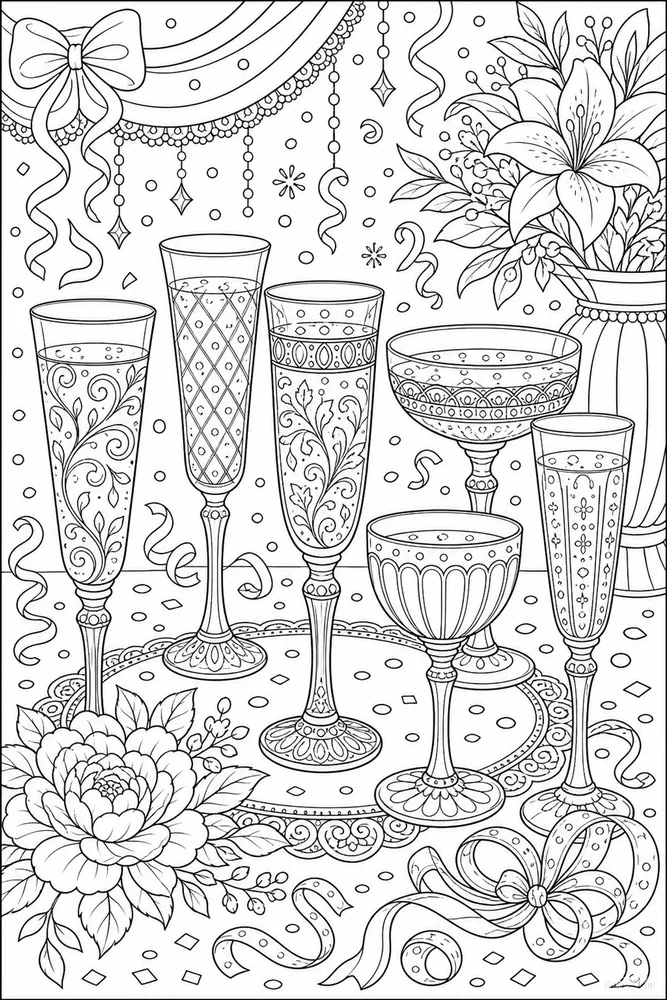 Adult Birthday Sparkling Drink Glasses coloring page
