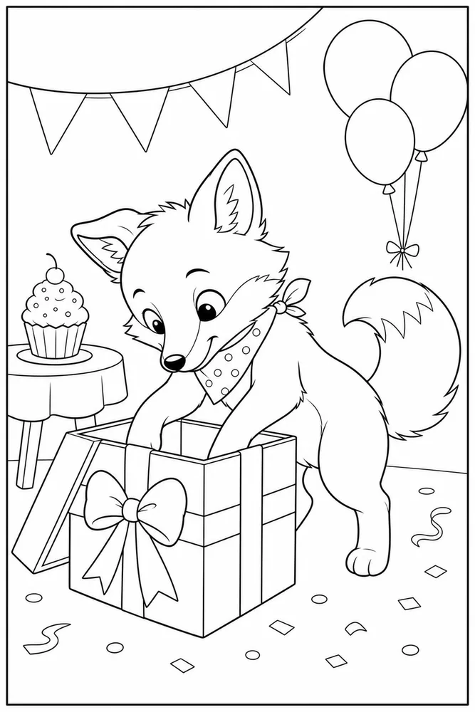 Animal Birthday Animal birthday activity scene coloring page