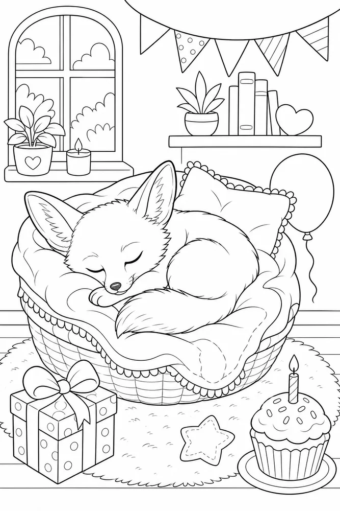 Animal Birthday Animal birthday cozy indoor moment coloring page