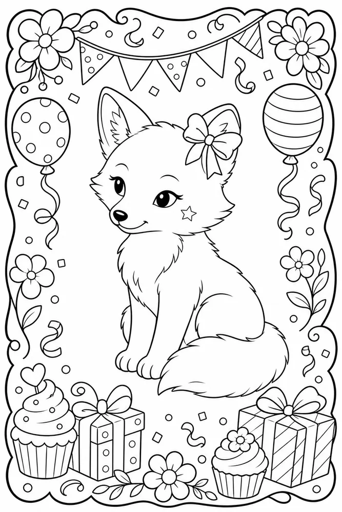 Animal Birthday Animal birthday decorative border coloring page
