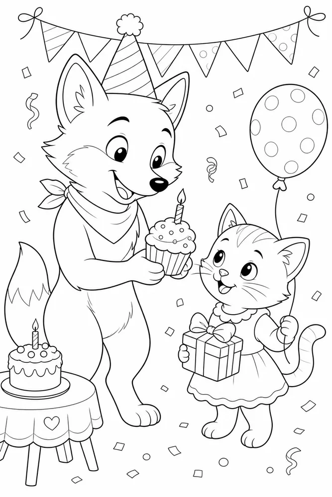 Animal Birthday Animal birthday family scene coloring page