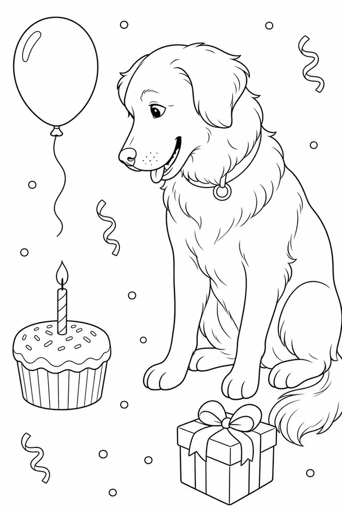 Animal Birthday Coloring Pages preview: Animal Birthday Animal birthday front portrait coloring page