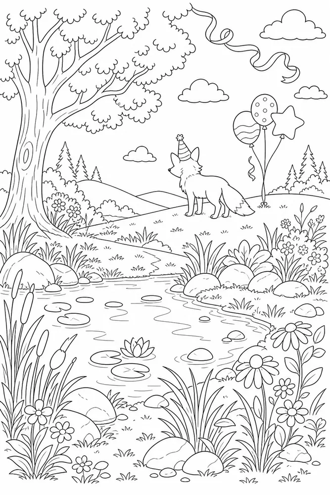 Animal Birthday Animal birthday habitat background coloring page