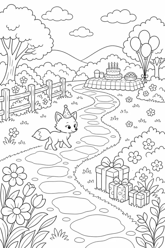 Animal Birthday Animal birthday outdoor path coloring page