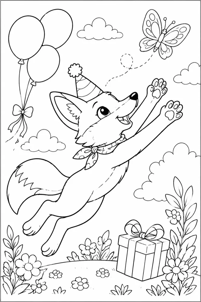 Animal Birthday Animal birthday playful pose coloring page